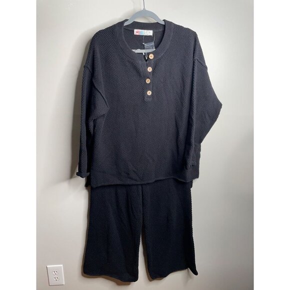 NEW Free People FP Beach Hailee Sweater Top & Pants Set Waffle Knit Sz XS Black - Picture 3 of 7